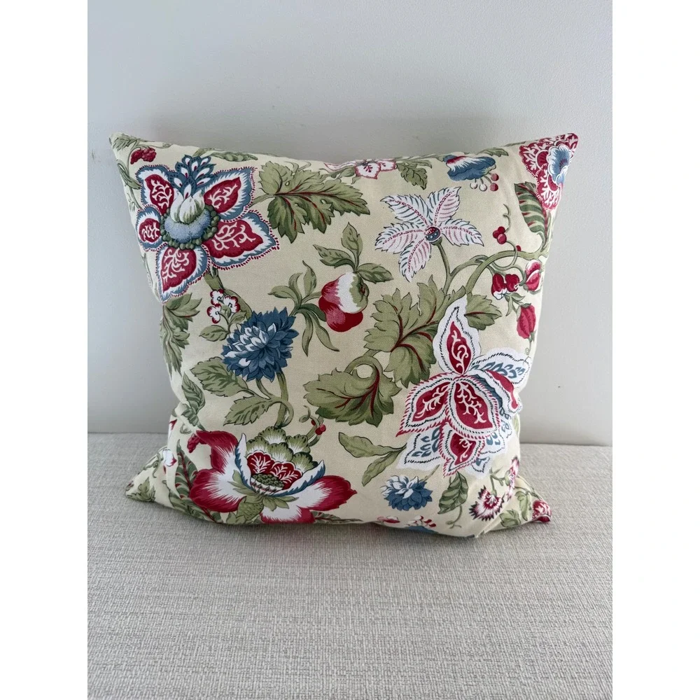Throw Pillow Floral Garden Down Insert Double Sided Zipper Closure Cottage
